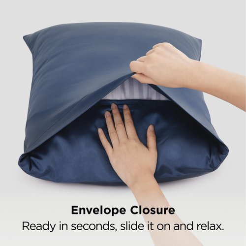 Bedsure Satin Pillowcases, Similar to Silk Pillow Cases Queen Size Set of 2, Pillow Case for Sleeping Women with Envelope Closure, Gifts for Women Men, Blue, 20x30 Inches, 2pcs