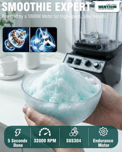 WantJoin Commercial Blender - 80Oz Quiet Smoothie Maker with Soundproof Shield & Self-Cleaning Feature