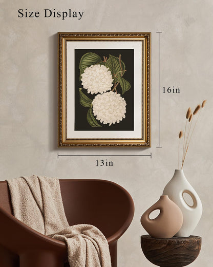 VIYYIEA Gold Framed Canvas Print - White Hydrangea Oil Painting for Home Decor | 13x16in Aesthetic Wall Art