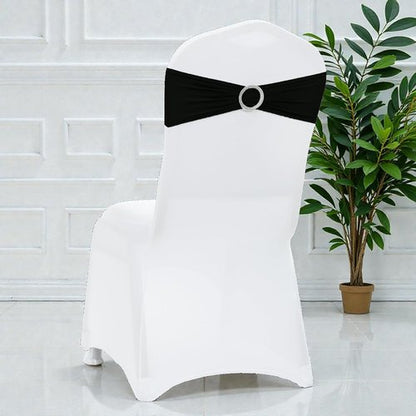 MDS Premium Stretch Chair Sashes - Pack of 25 Universal Black Bow Covers for Weddings & Events