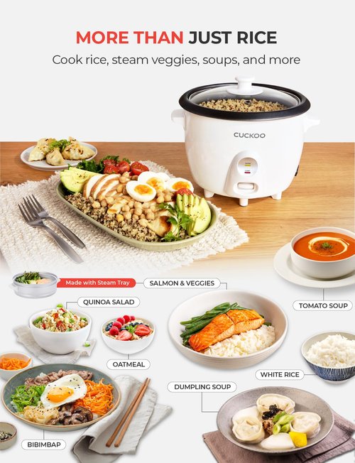 CUCKOO One Touch Rice Cooker - 12-Cup Capacity, Versatile Steamer & Soup Maker, White (CR-0601C)