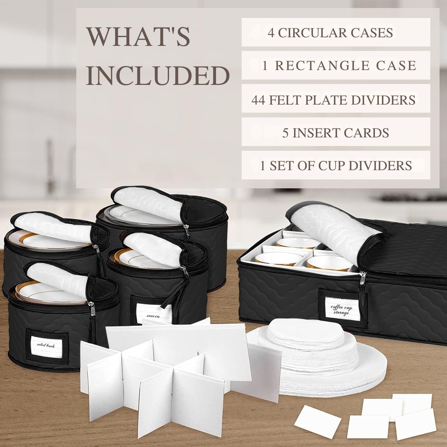 China Storage Containers - 5-Piece Quilted Microfiber Dish Organizer Set for Dinnerware | Holds 12, Black