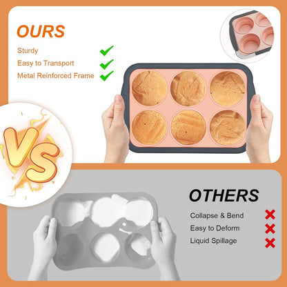 Skiennix Silicone Muffin Pan - 6 Cup Nonstick Baking Molds | BPA-Free & Easy Release, Dishwasher Safe