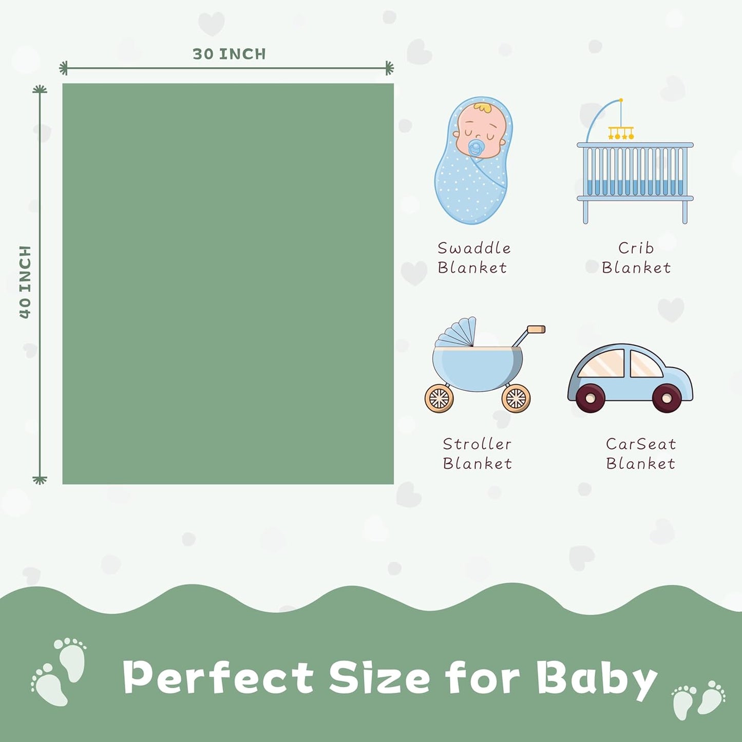 Yurhap Fleece Baby Blanket - Ultra Soft Heart Checkered Design | Cozy 30"x40" Sage Green for Infants