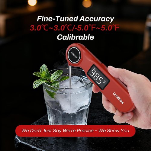GrillBliss Instant Read Meat Thermometer - USB-C Rechargeable with 0.5s Fast Read & ±0.5℉ Accuracy | VA LCD Display