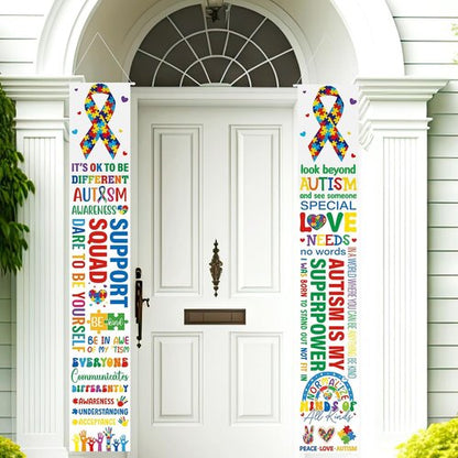 DoubleFill Autism Awareness Banners - 2 Pcs Puzzle Piece Door Decorations | Indoor/Outdoor Support Sign