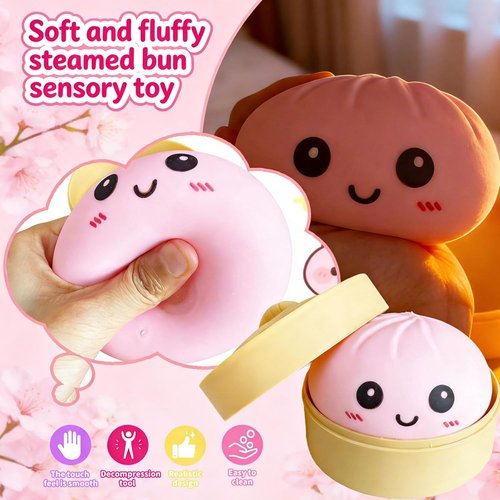 Dumpling Squishy Mystery Box - Super Soft Slow Rising TPR Smiley Face Fidget Toy | Pink Sensory Fun