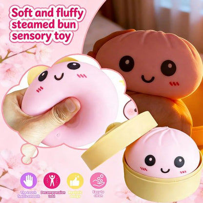 Dumpling Squishy Mystery Box - Super Soft Slow Rising TPR Smiley Face Fidget Toy | Pink Sensory Fun