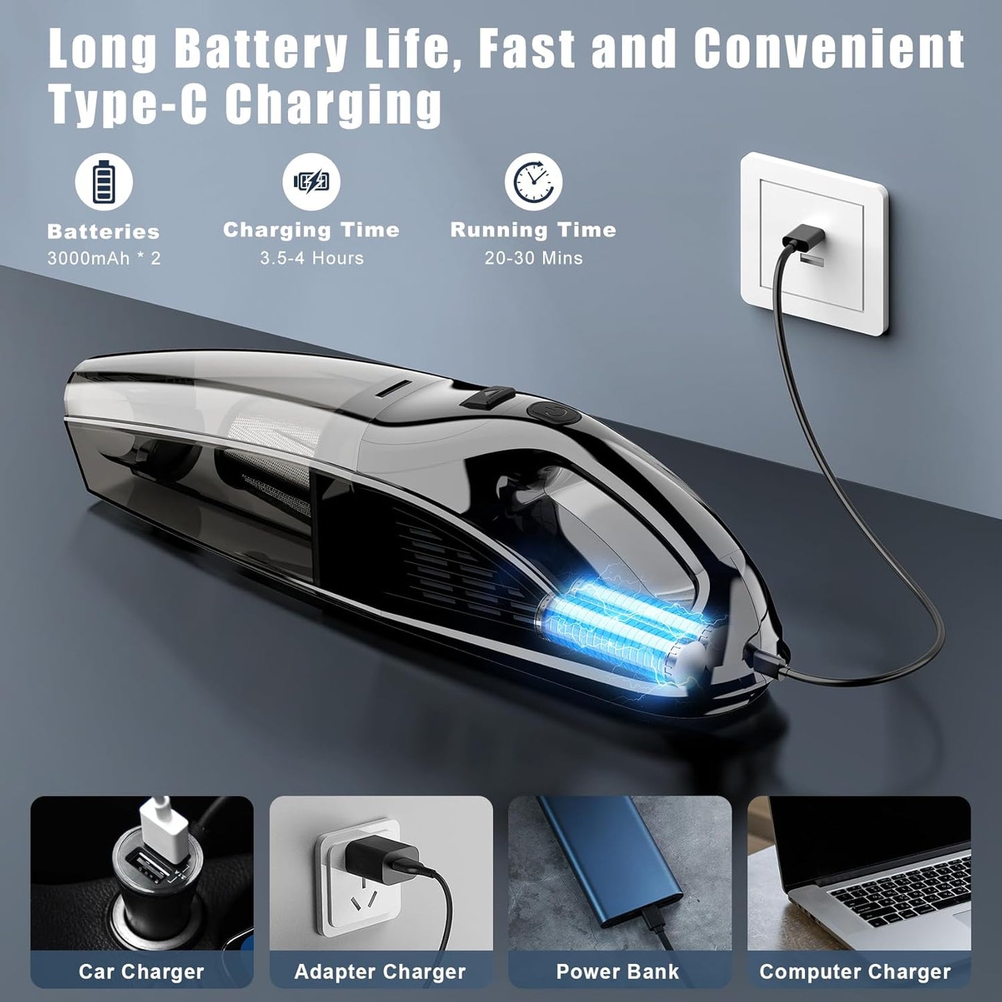 Upbooz Handheld Vacuum - Cordless Portable Car Vacuum with 7500Pa Suction | 670ML Lightweight Cleaner for Home & Pet Hair