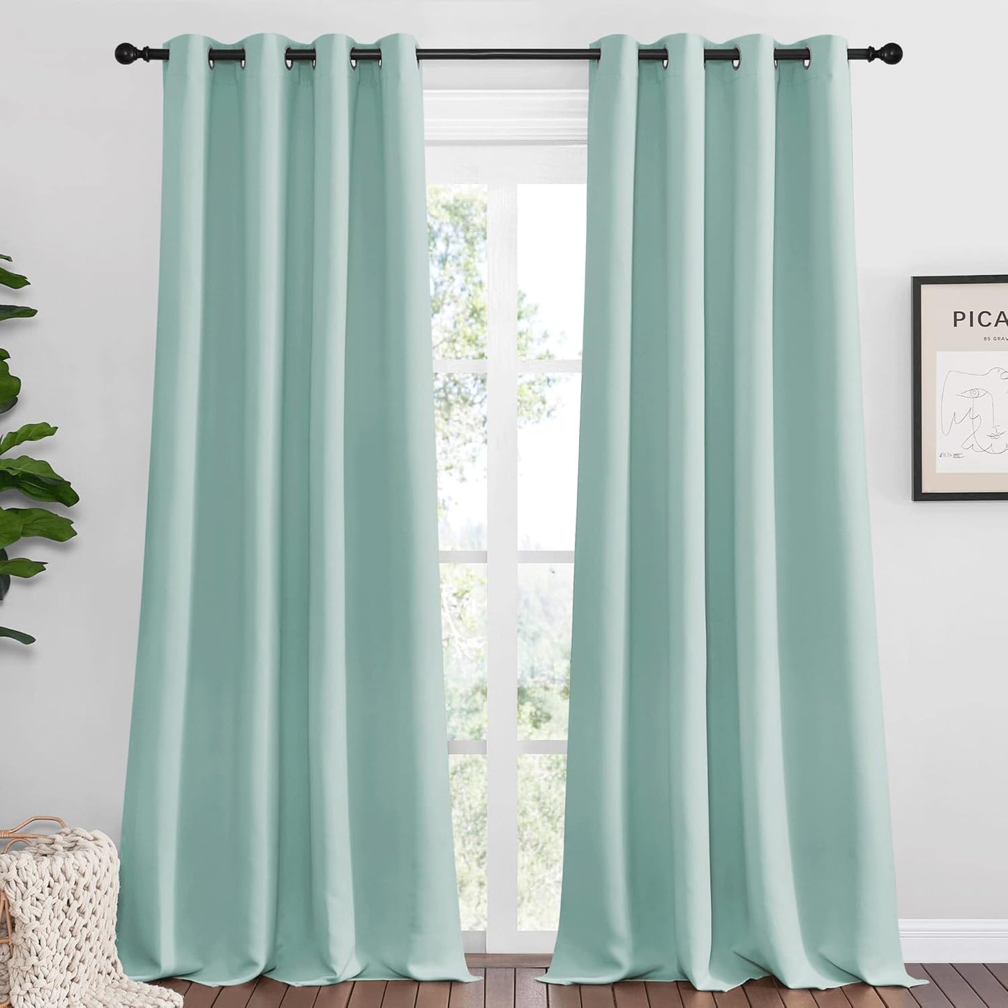 NICETOWN Aqua Blue Blackout Curtains - Sound Reducing & Energy Efficient | 55" x 108", 2 Panels for Modern Rooms