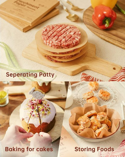 Katbite 200 Pcs 9-Inch Unbleached Parchment Paper Rounds - Non-Stick Precut Circles for Cheesecakes & Burgers