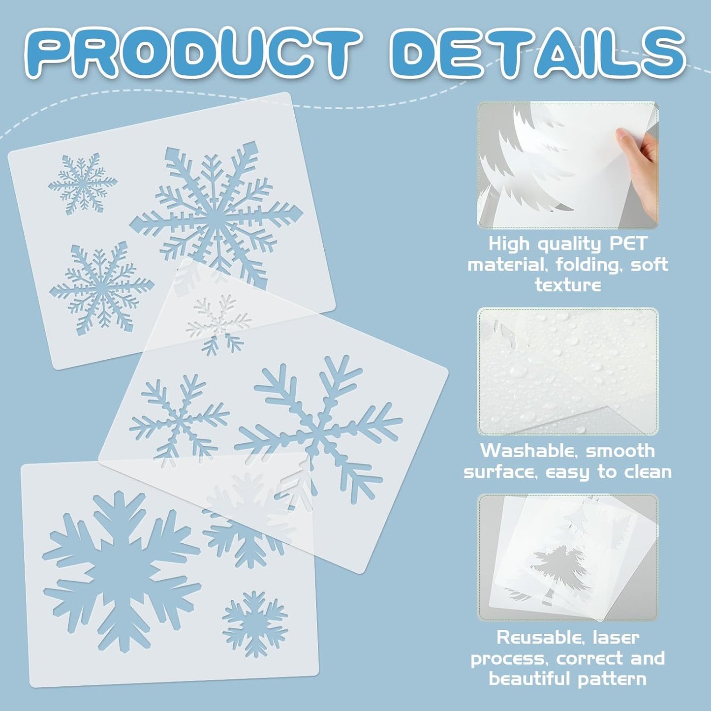 Weysat Winter Snowflake Stencils - 3 Pcs Reusable for Crafting on Glass, Wood, Fabric & More