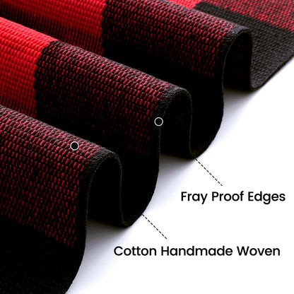 OLANLY Buffalo Plaid Rug 2'4" x 3'7" (27.5" x 43") – Red and Black Cotton Checkered Doormat, Washable Indoor Outdoor Rug for Layered Front Porch, Kitchen, Entryway Decor