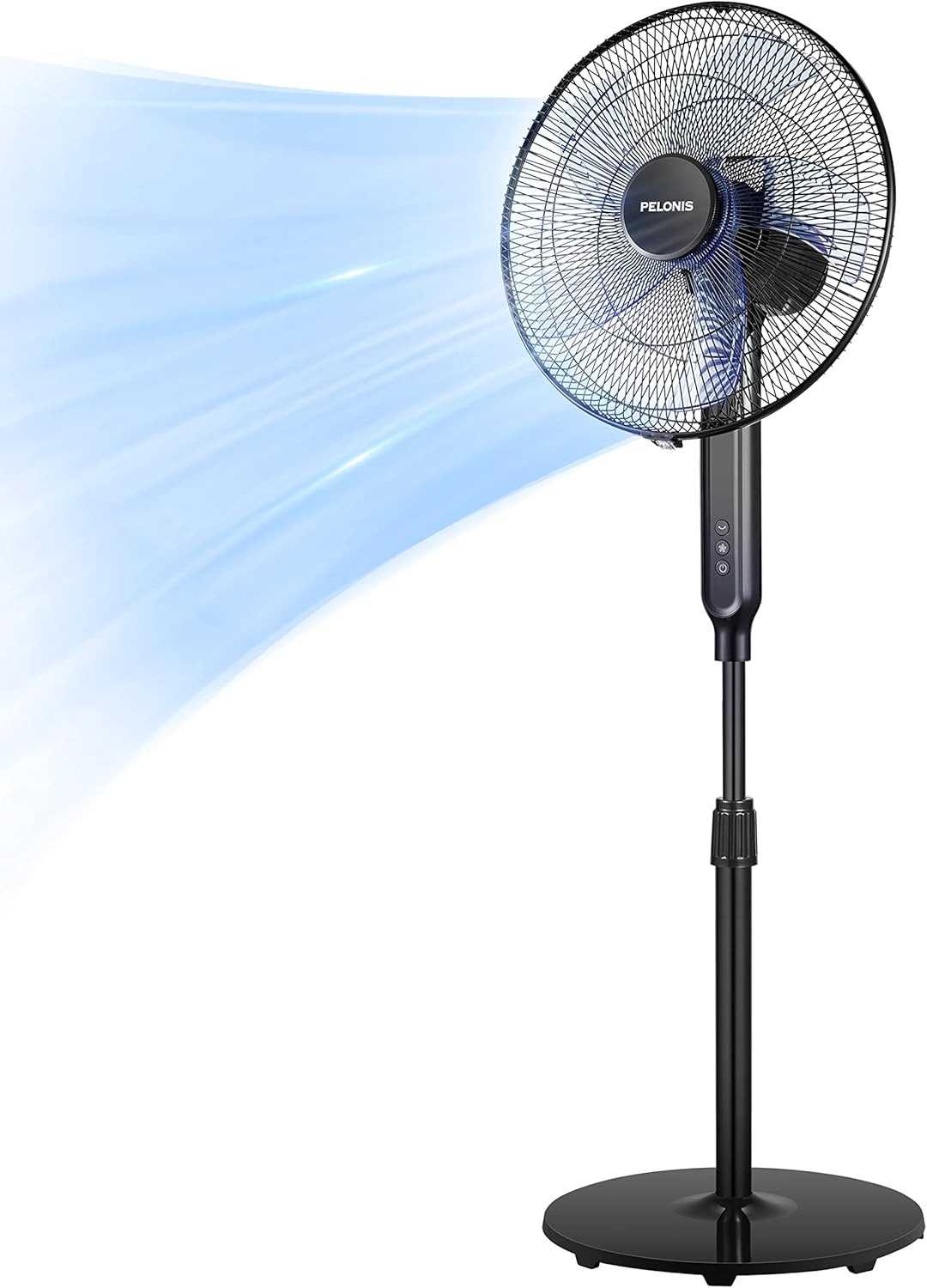 Pelonis 16" Oscillating Pedestal Fan - Ultra Quiet DC Motor, Adjustable Height, Remote Control | Black