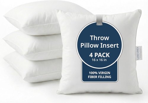 LANE LINEN 16x16 Throw Pillow Inserts - Set of 4 White Decorative Pillow Fillers for Couch & Bed