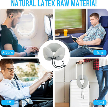 Skiennix Travel Pillow - Natural Latex Neck Support for Comfortable Long-Distance Travel | Ideal for Airplanes