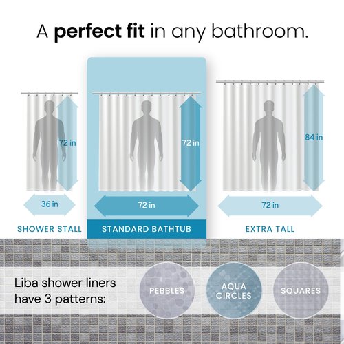LiBa Plastic Shower Curtain, Heavy Duty 8G Shower Curtain for Bathroom, Waterproof Vinyl Shower Curtain, 3 Magnets, Rustproof Mental Grommets - 3D Clear Pebbles Pattern, 72x72