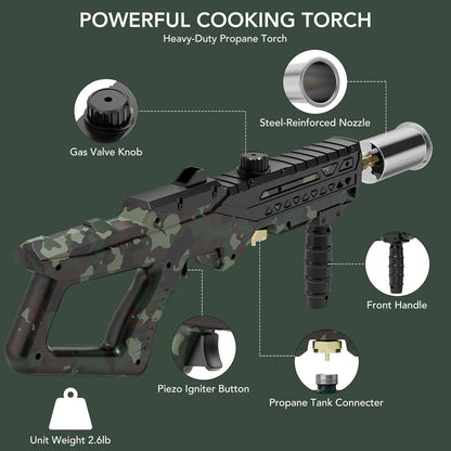 Sondiko Culinary Torch Gun - Powerful Adjustable Propane Burner for Searing Steak & BBQ | Campfire Starter
