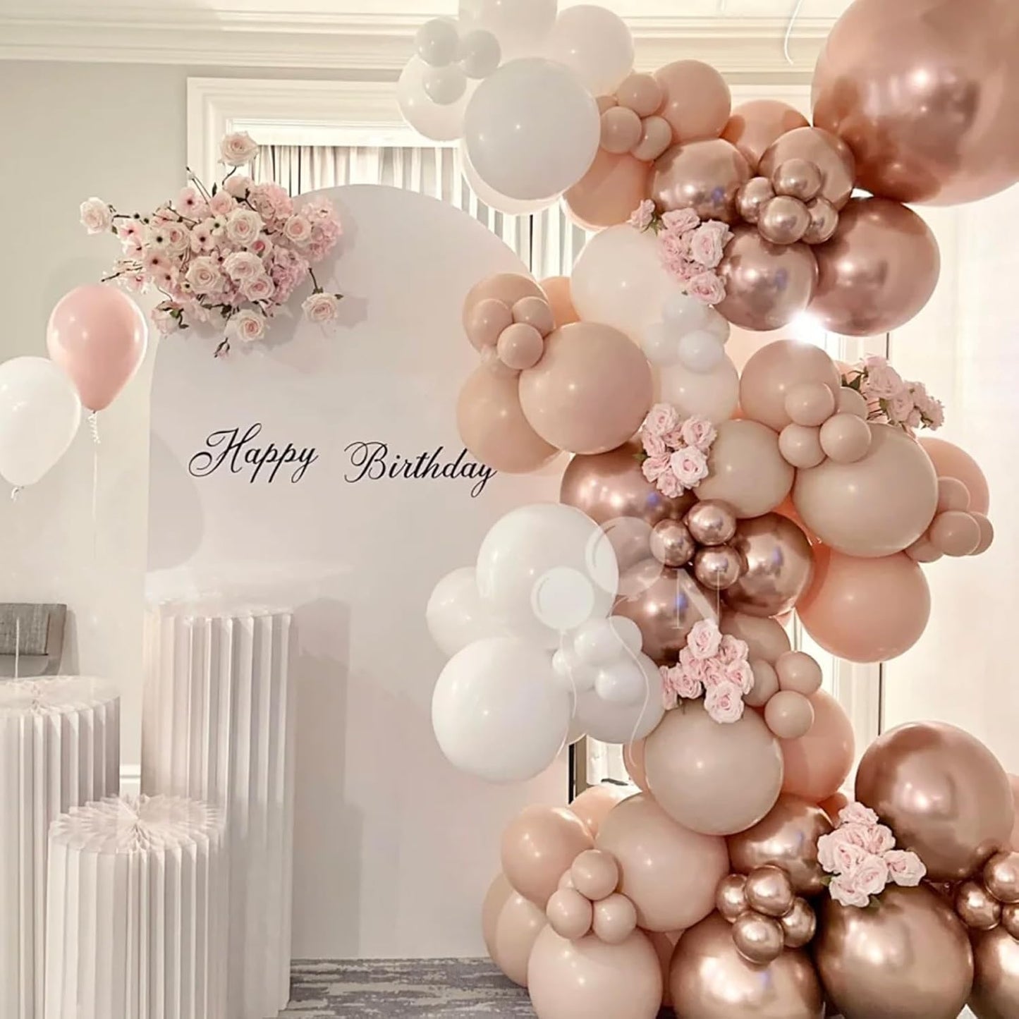 Voircoloria Metallic Rose Gold Balloon Garland Kit - 130pcs in Various Sizes for Parties & Celebrations