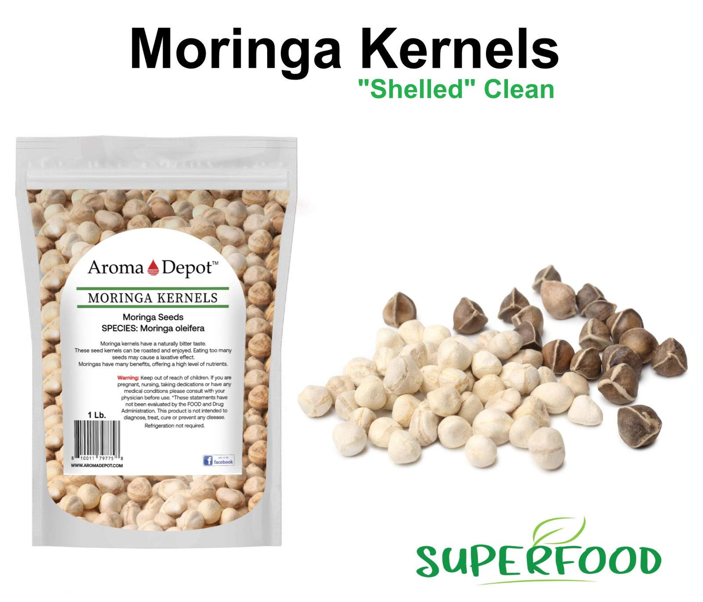 8 oz. Moringa Seeds KERNEL Shelled Clean 100% Natural, Raw Superfood Nutritional, Rich in Vitamins, Edible Seeds, Protein, Minerals, Potassium. (APX 700-800 Kernels)