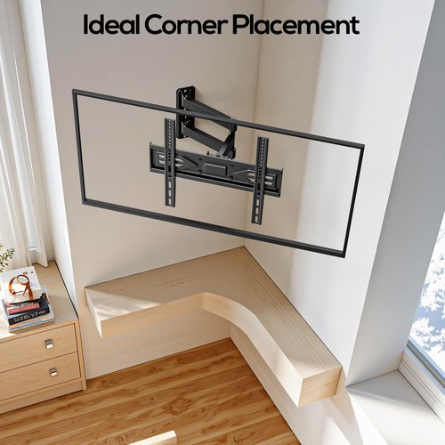 IWORKBOARD 40 43 50 55 inch Full Motion Corner TV Wall Mount for Most 32-65 inch Flat & Curved TVs, Articulating Swivel & Tilt TV Mount Bracket, up to 80 lbs,VESA 400x400mm, Single Stud Perfect Center