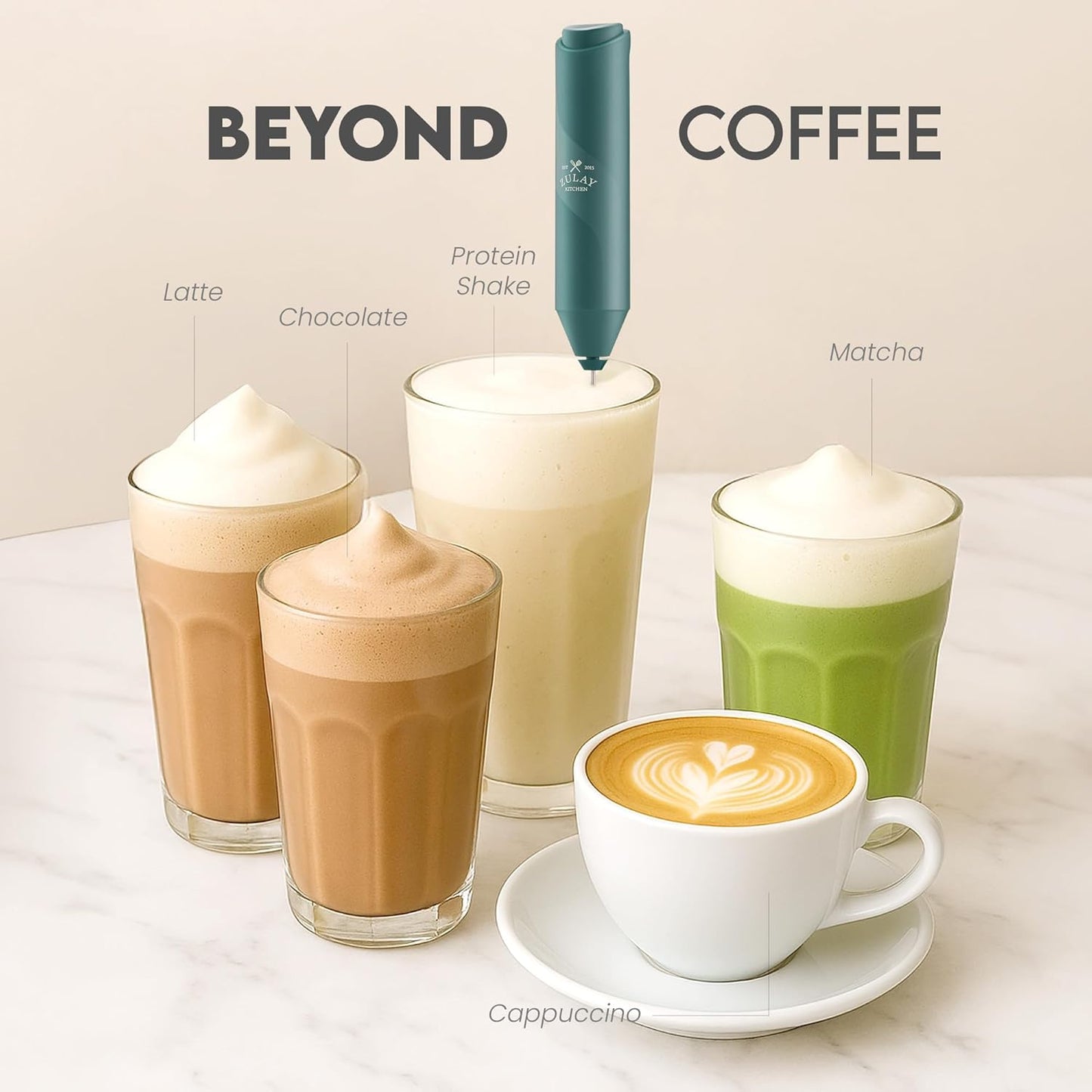 Zulay Kitchen Powerful Milk Frother Wand - Handheld Stainless Steel - Battery Operated Drink Mixer for Coffee, Lattes, Cappuccino, Matcha - Froth Mate Frother Gift - Dark Green