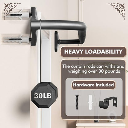 Kuianroll Curtain Rods, No Rust Adjustable Blackout Drapery Rods, 5/8 Inch Diameter Wrap Around Curtain Pole for Windows, Ideal for Bedroom, Outdoor (28-48 Inch, Black)