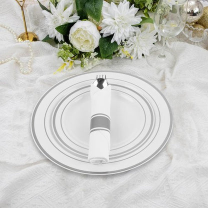 M MCIRCO Silver Dinnerware Set - 175 Pieces with Silver Rim Plates, Cups & Napkins for 25 Guests