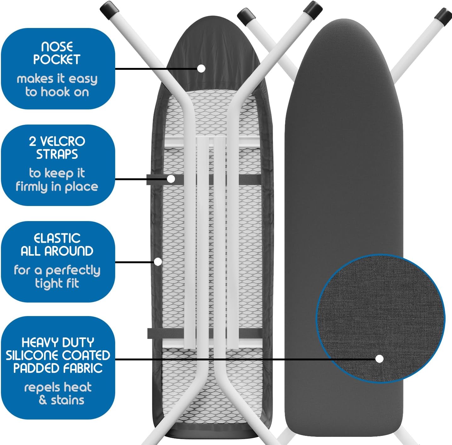 T&V Ironing Board Holder - Wall Mount & Over The Door Hanger for Laundry Room | Heat Reflective & Stain Resistant Cover Set