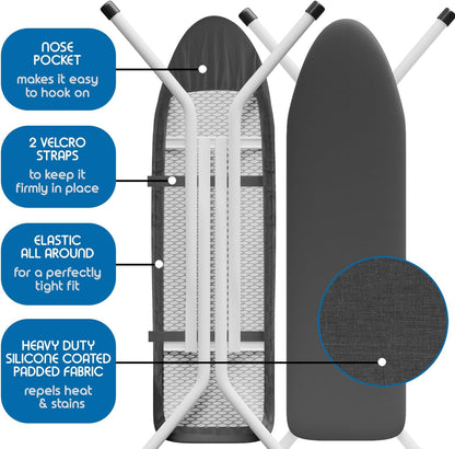 T&V Ironing Board Holder - Wall Mount & Over The Door Hanger for Laundry Room | Heat Reflective & Stain Resistant Cover Set