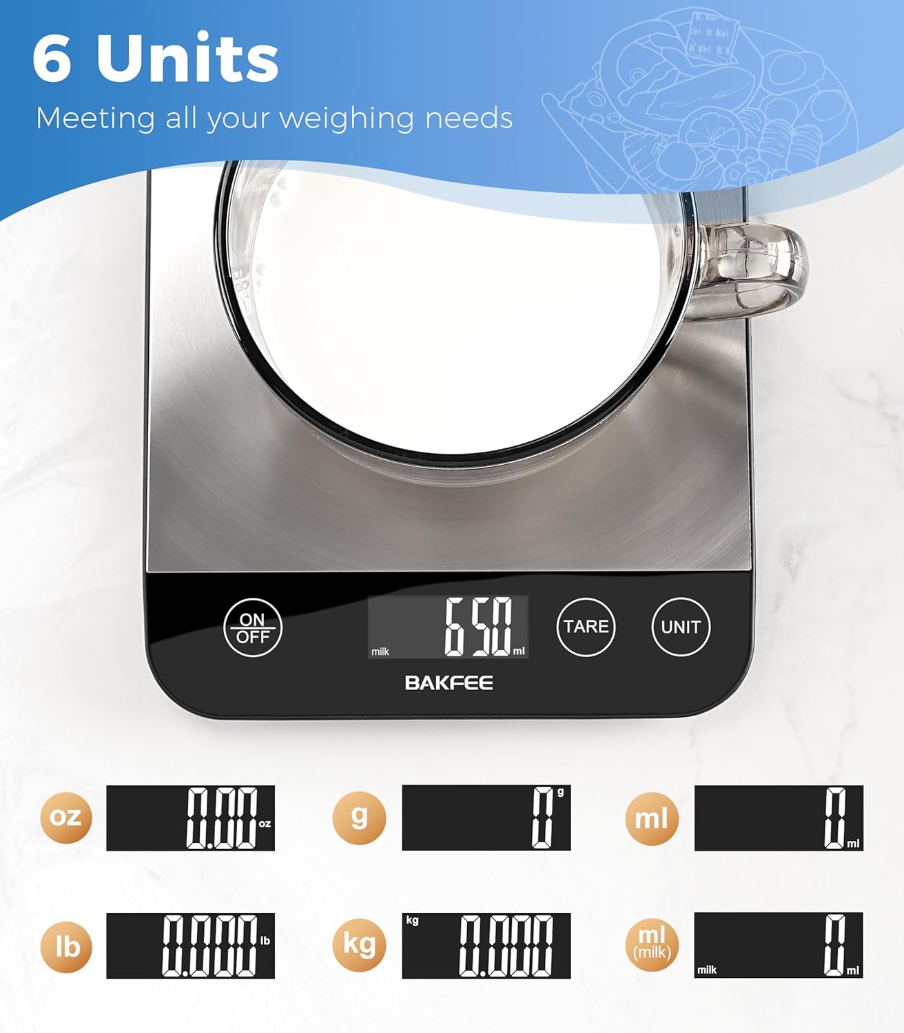 Skiennix Food Scale - 33lb Rechargeable Kitchen Scale with High Accuracy, USB Charging, Black