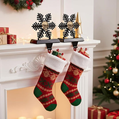 2 Pack Gothic Stocking Holder, Black Snowflake Skull Mantel Hangers - Variation: 2+Snowflake