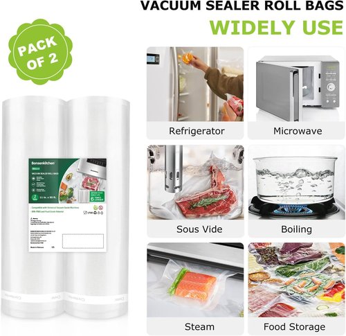Bonsenkitchen Vacuum Sealer Bags - 11" x 50 ft Rolls | BPA-Free Commercial Grade Food Storage Bags