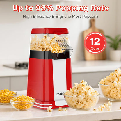 OSTBA Popcorn Maker - 1200W Mini Retro Air Popper with Butter Tray | Oil-Free, Compact Design for Home & Gifts