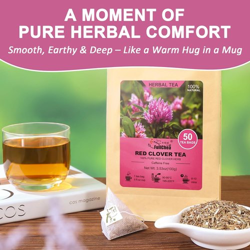 Fullchea Red Clover Tea Bags - 50 Non-GMO Teabags | Caffeine-Free Herbal Blend Rich in Antioxidants