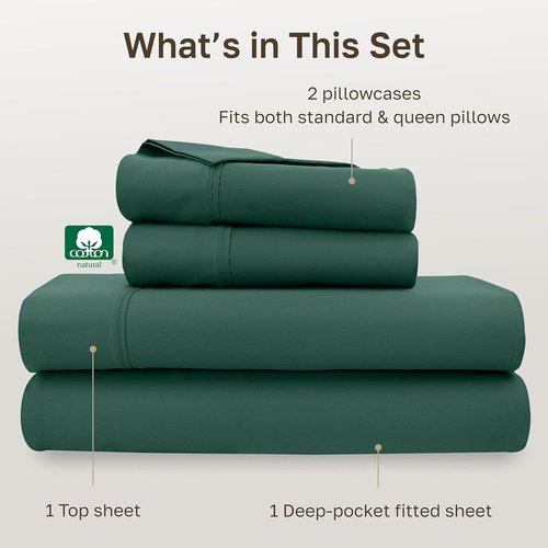 California Design Den 100% Cotton Queen Sheets Set - 400 Thread Count, Silky Sateen, Deep Pockets - Hunter Green