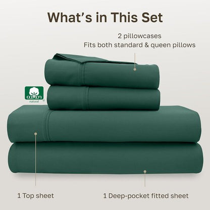 California Design Den 100% Cotton Queen Sheets Set - 400 Thread Count, Silky Sateen, Deep Pockets - Hunter Green