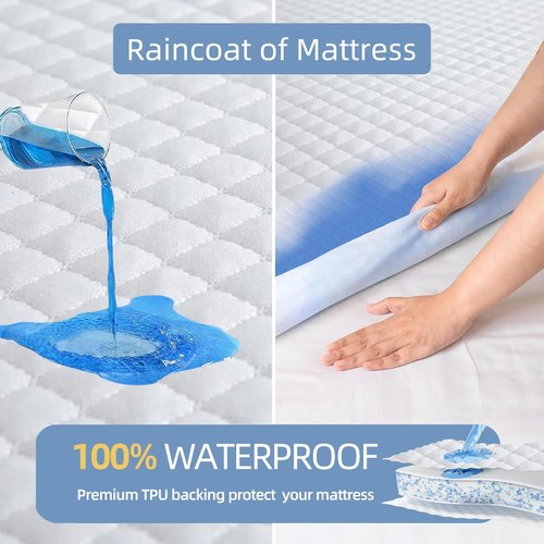 JOSOP Waterproof Mattress Protector - Queen Size Bamboo Viscose Cover | Breathable & Cooling Design