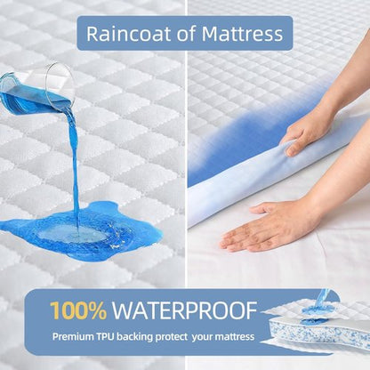 JOSOP Waterproof Mattress Protector - Queen Size Bamboo Viscose Cover | Breathable & Cooling Design