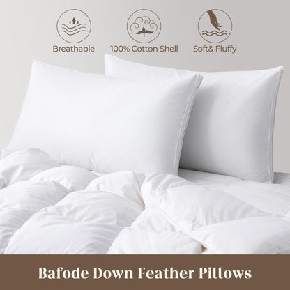 Goose Feathers Down Pillows, Pillows Standard Size Set of 2, Organic Cotton Cover,Gusseted Hotel Collection Bed Pillow for Back, Stomach or Side Sleepers