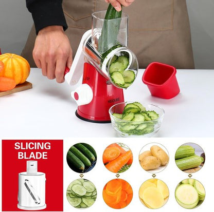 Cambom Rotary Cheese Grater - Hand Crank Shredder for Fresh Cheese & Vegetables | Non-Slip Base, Red
