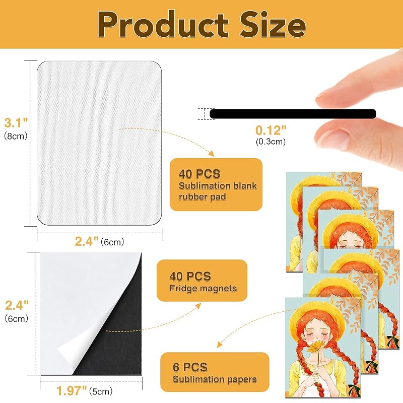 40 Pack Sublimation Magnet Blanks Set - 40 Rubber Pads + 40 DIY Magnets, Personalize Kitchen Decor - Variation of THIS listing