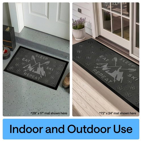 GORILLA GRIP 100% Waterproof All-Season WeatherMAX Doormat, US Designed Natural Rubber, Stain and Fade Resistant, Low Profile Indoor Outdoor Door Mats, Easy Clean Patio Mat, 29x17, Graphite Skiing