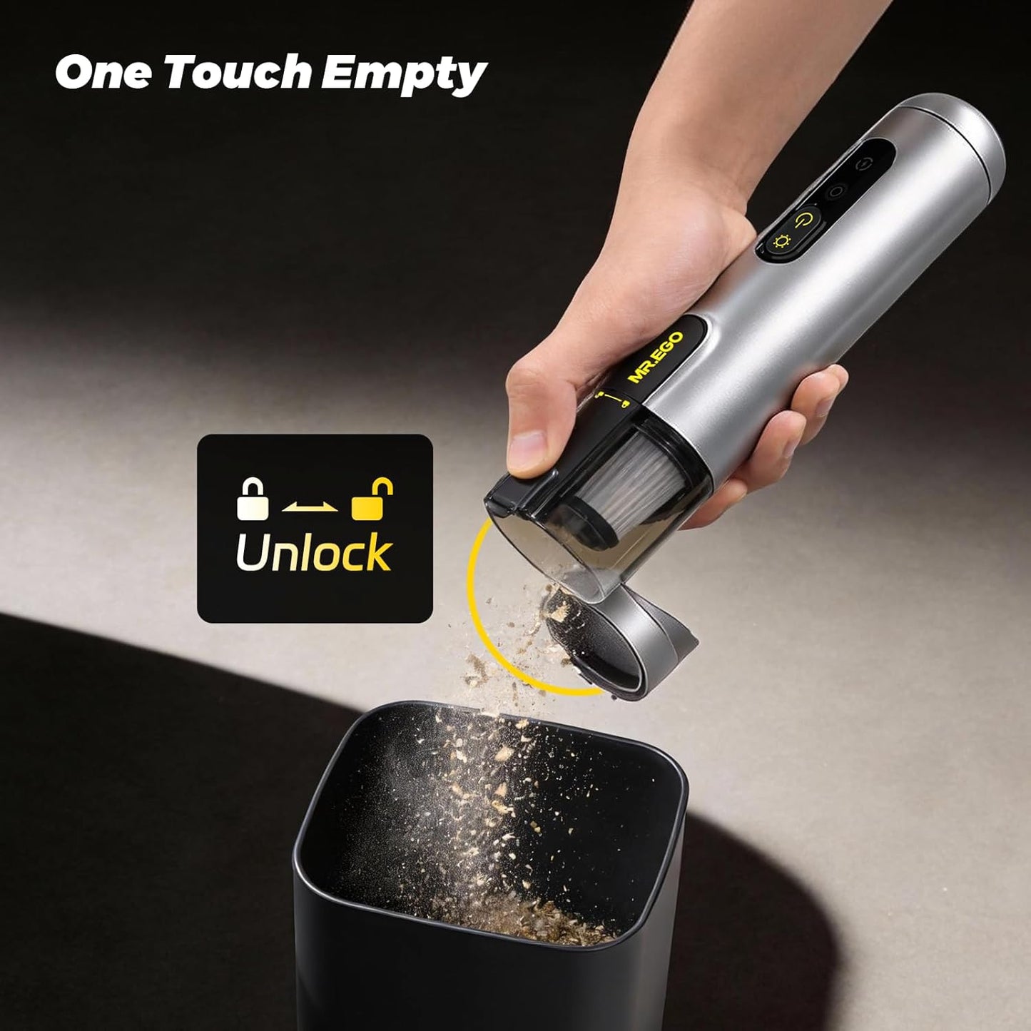 Mr.ego Handheld Car Vacuum - Portable Cordless 4-in-1 Mini Vacuum with 18500Pa Suction | Silver Finish