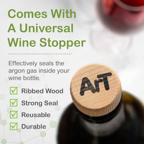 ArT Wine Preserver - Wine Preserver Gas for Wine, Whiskey, and more, Argon Wine Presever for Wine Preservation, Argon Gas with Wine Bottle Stopper, Preserves White & Red Wine Up to 30 Days