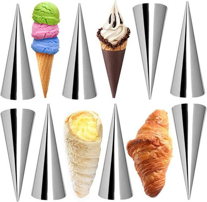 Joyeee Pastry Cream Horn Molds - 10 Stainless Steel Cannoli Tubes | 5-Inch Large Croissant Baking Tool