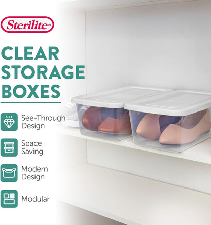 Sterilite 6 Quart Storage Boxes - 12-Pack Stackable Clear Plastic Bins with Snap-On Lids for Organizing