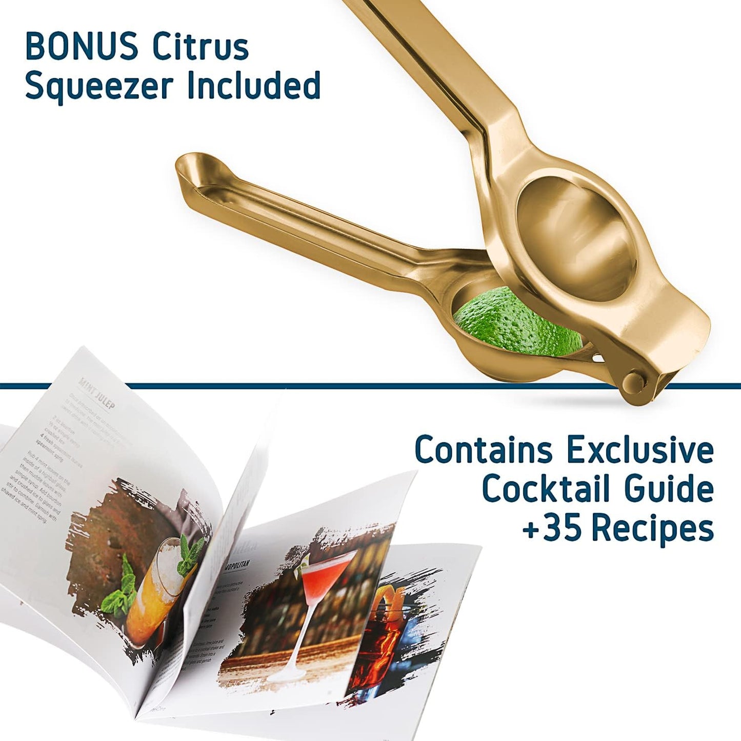 Skiennix Cocktail Shaker Set - 16-Piece Stainless Steel Mixology Kit with Gold Finish | Includes 30oz Shaker, Muddler, Jigger & Recipe Book