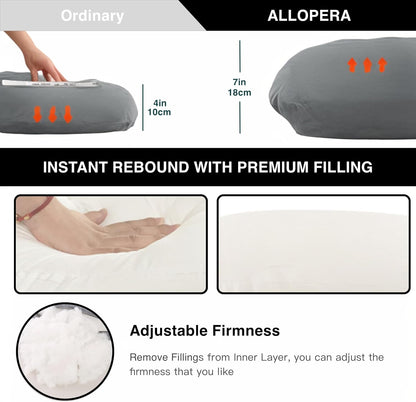 ALLOPERA Pregnancy Pillow - 57 Inch Full Body Maternity Support | Removable Washable Cover, Black Milk Fiber
