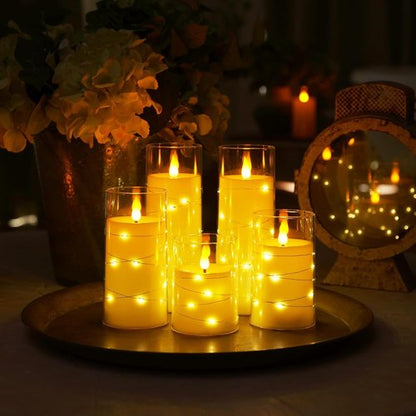 Homemory Flameless Candles - LED Candles with Fairy Lights & Remote Control | Ivory Set of 5 (5", 6", 8", 8")